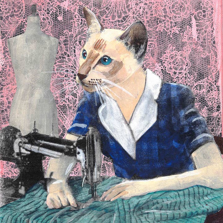 Pergamo Paper Goods - Wholesale Art Print - Sewing Cat 8x10" Art Print1