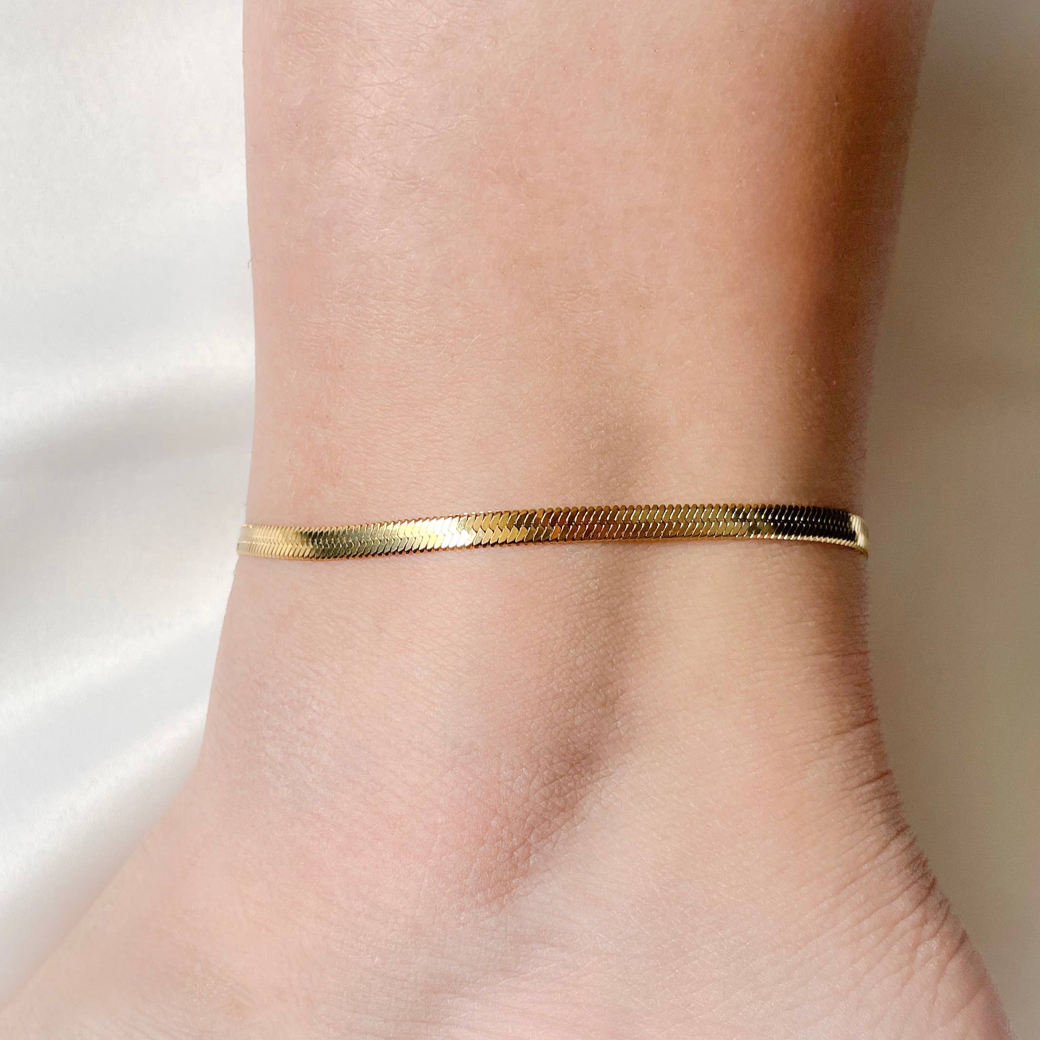 Blueyejewelry - Wholesale Anklet - Gold Herringbone Anklet - Stainless Steel Snake Chain Anklet2