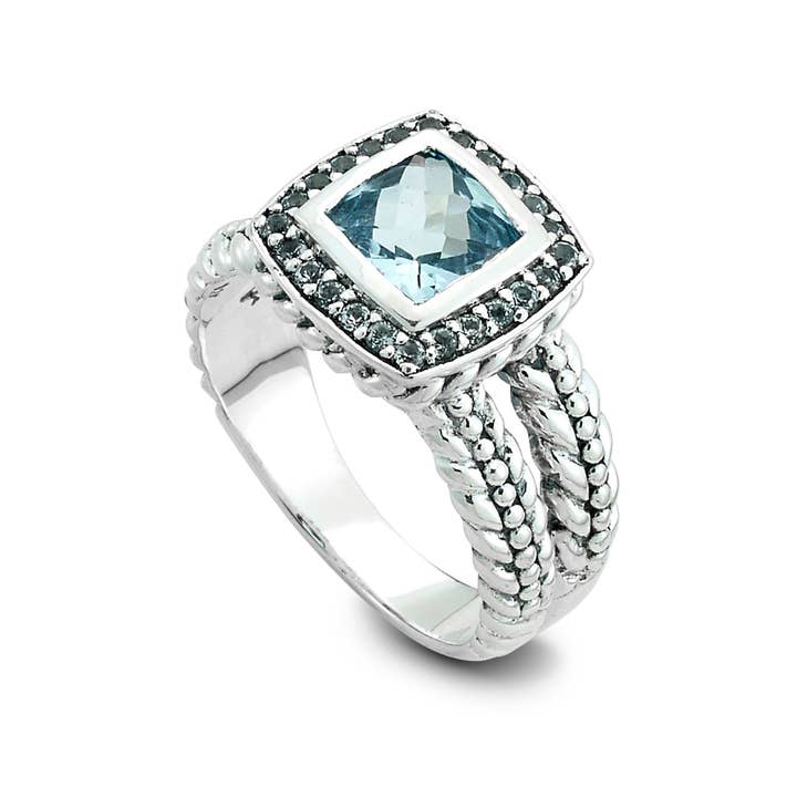 SS 7mm Blautopas Schachbrettring mit weißem Topas-Heiligenschein für den Großhandel von Eli Pebble