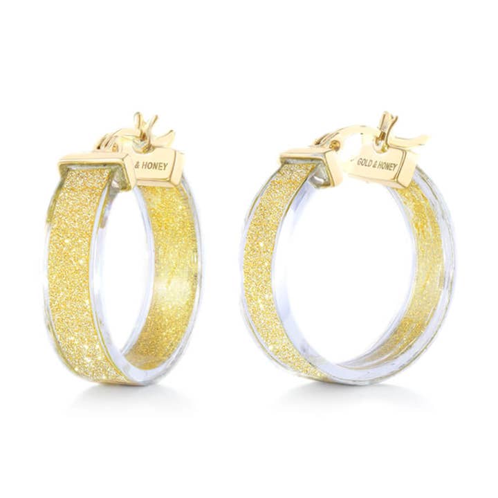 1 ”Clear Wide Glitter Hoop-örhängen i guld för wholesale av Gold & Honey