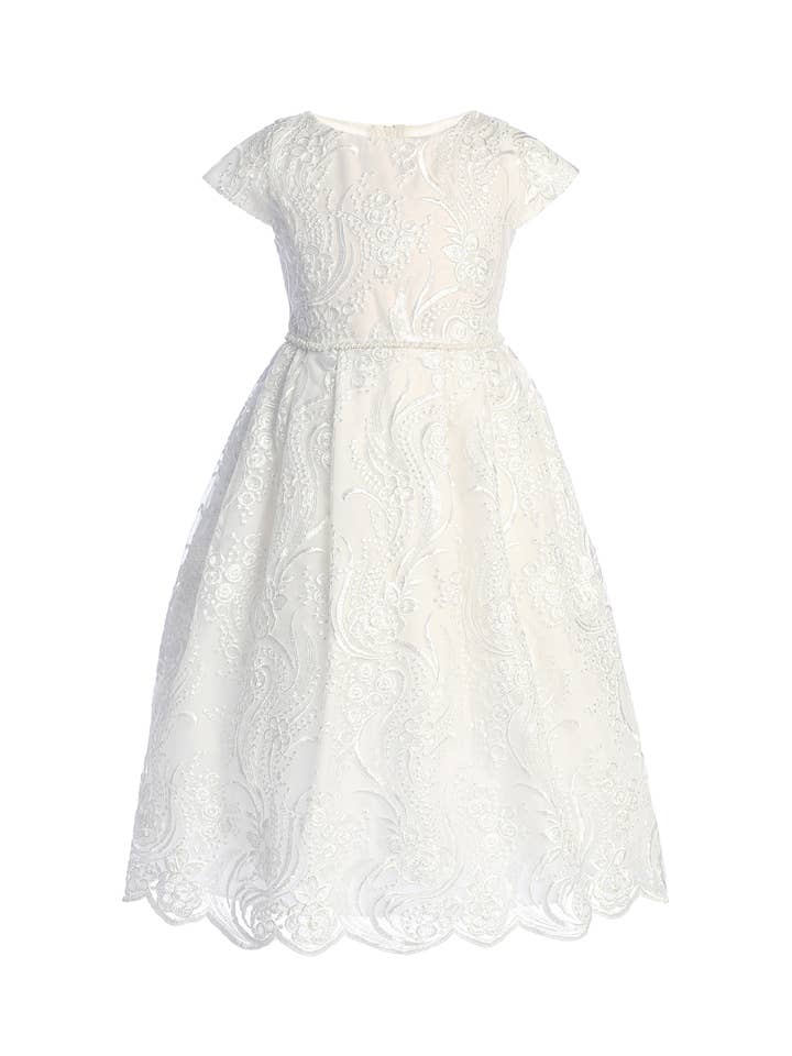 white SK946 - sequin detail floral lace with petite pearl waist for wholesale on Faire