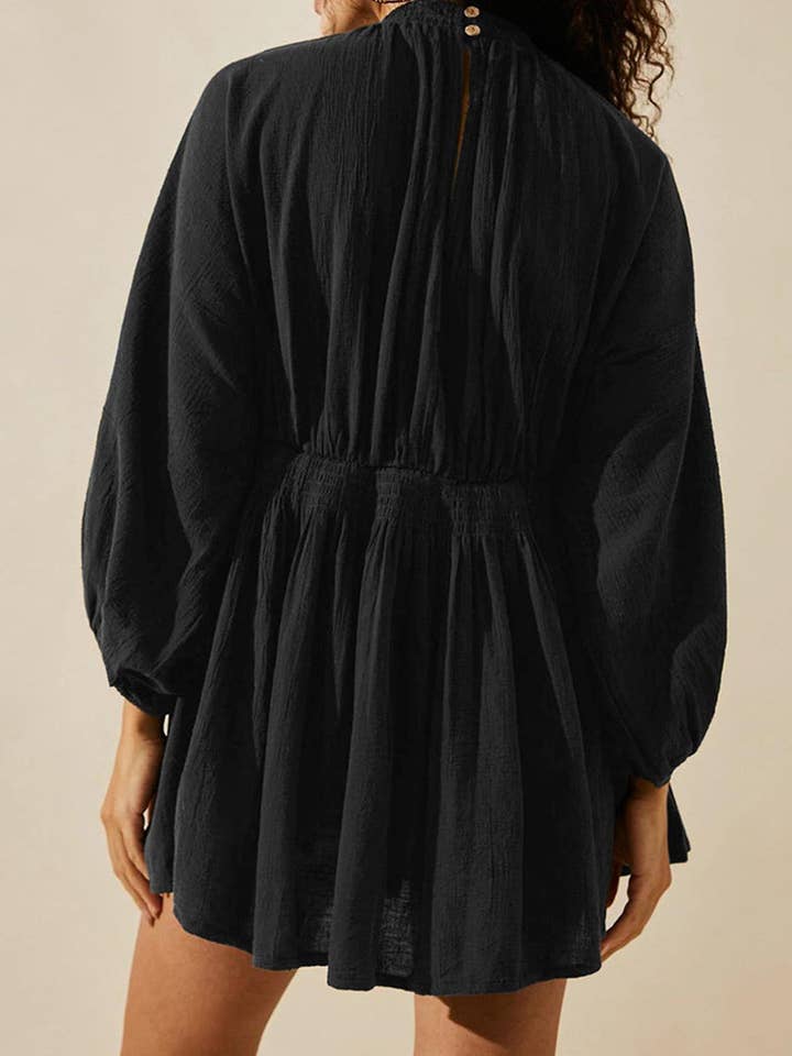 DE VAVE - Wholesale Dress - Women's - Puff Sleeve V-Neck Mini Dress