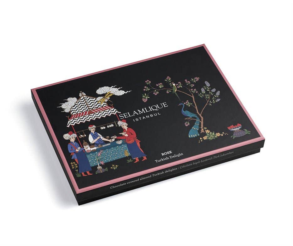 Aladdin - Wholesale Nougat - Selamlique Rose Turkish Delight - Chocolate Covered Almond Rose Delight Sprinkled with Gold Dust3