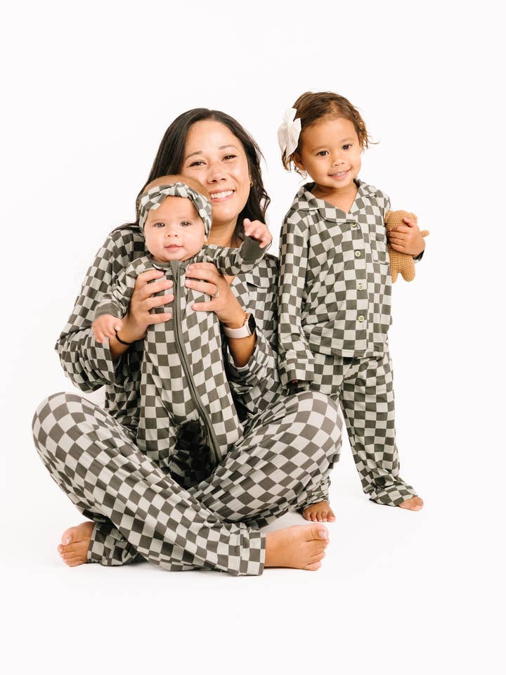 Little One Shop - Wholesale Top & Pant Set - Kids - Pine Checkered Kid Long Sleeve Bamboo Button Up Set10