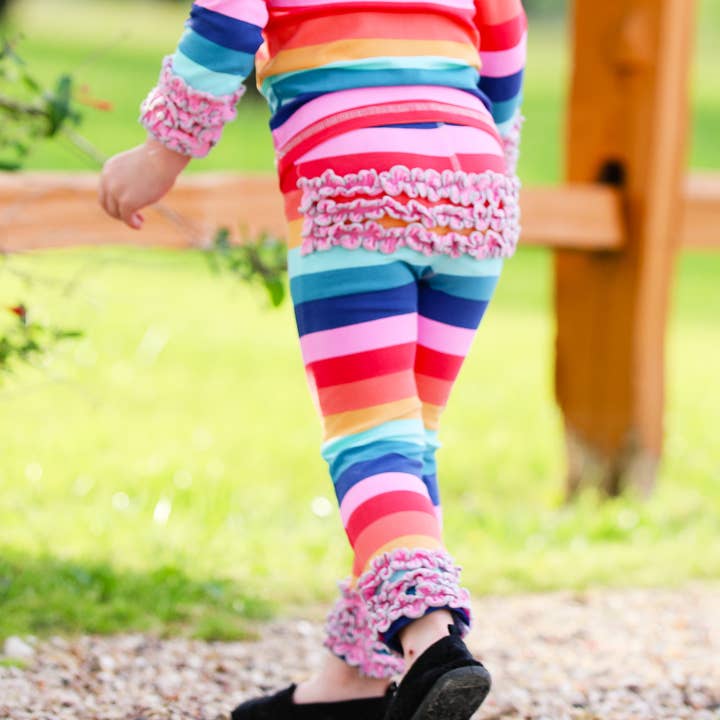AnnLoren – Großhandel Fashion-Leggings – Kinder – Regenbogen-Leggings mit Rüschen für Mädchen, weiche Kinderkleidung