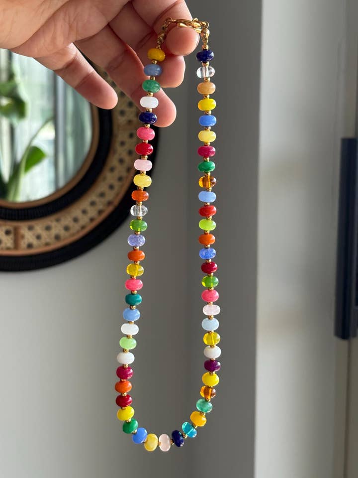 Multicolor Beaded Necklace with Gold Accents and Clasp for wholesale by Curated By LW