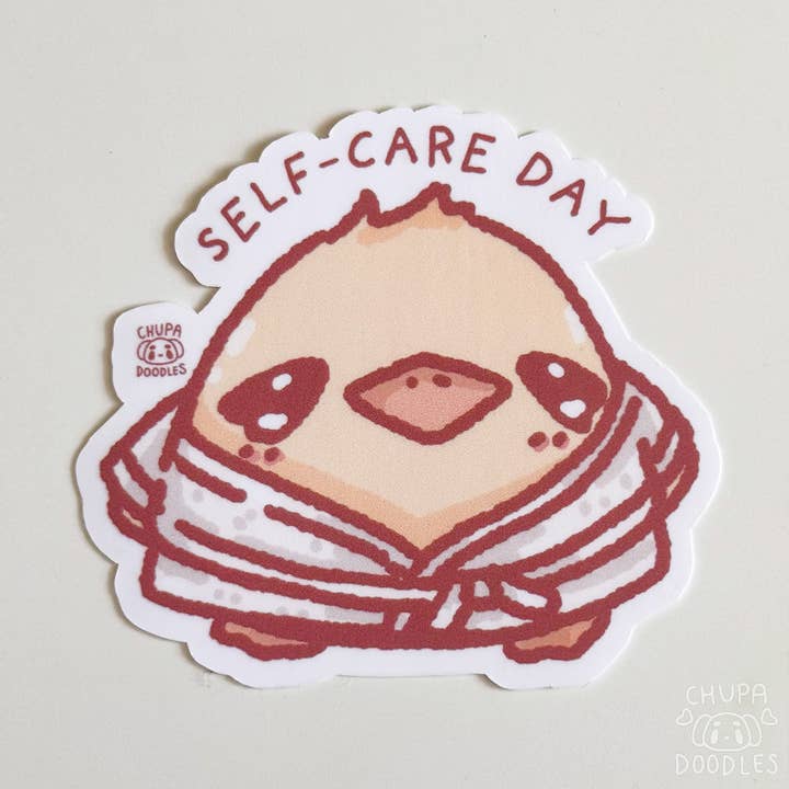 Schattige Ontspannende Zelfzorg Eend Sticker - Matte Afwerking voor wholesale door Chupadoodles