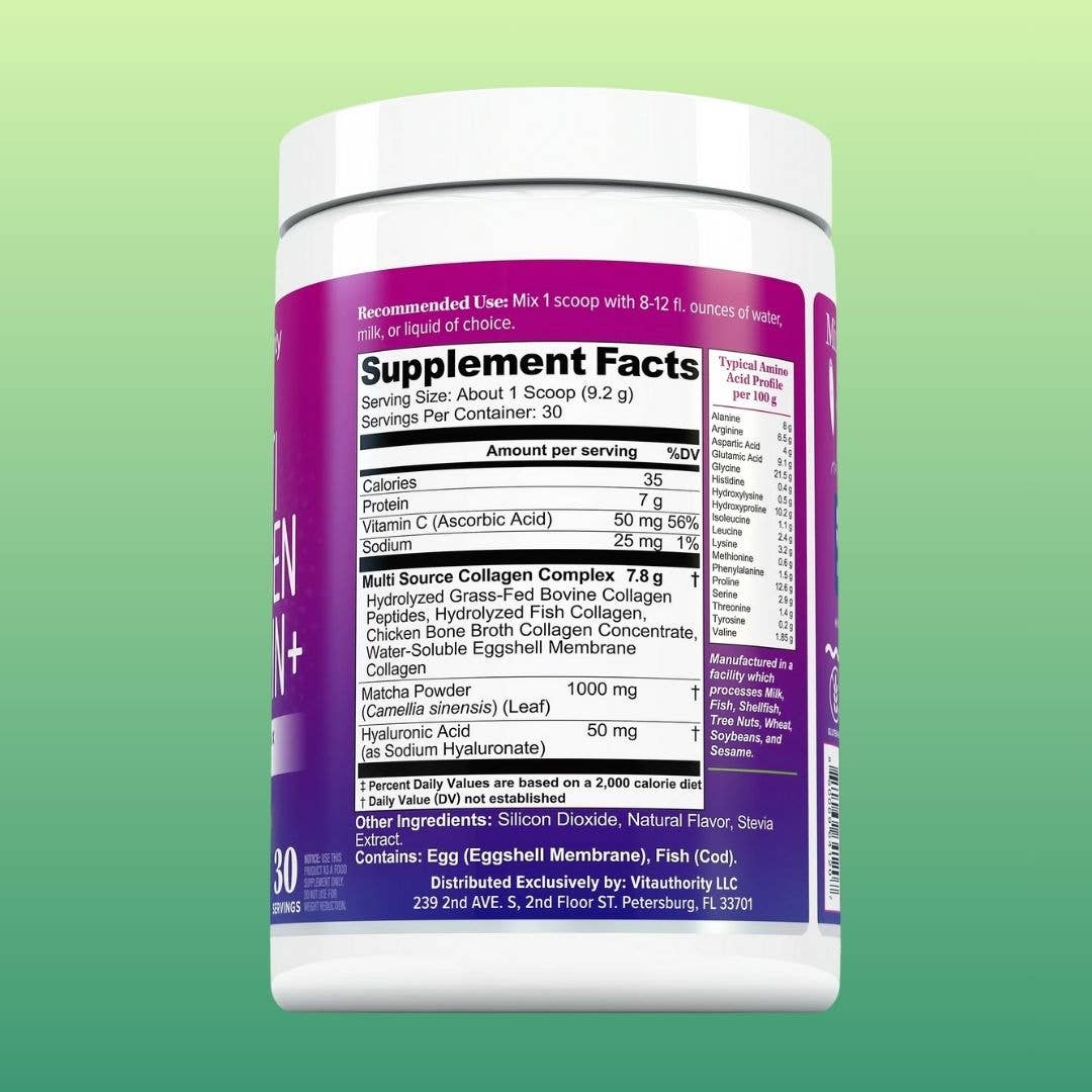 Vitauthority - Wholesale Powdered Health Drink - Matcha Multi Collagen Protein+ Powder – Energy & Beauty 276g2