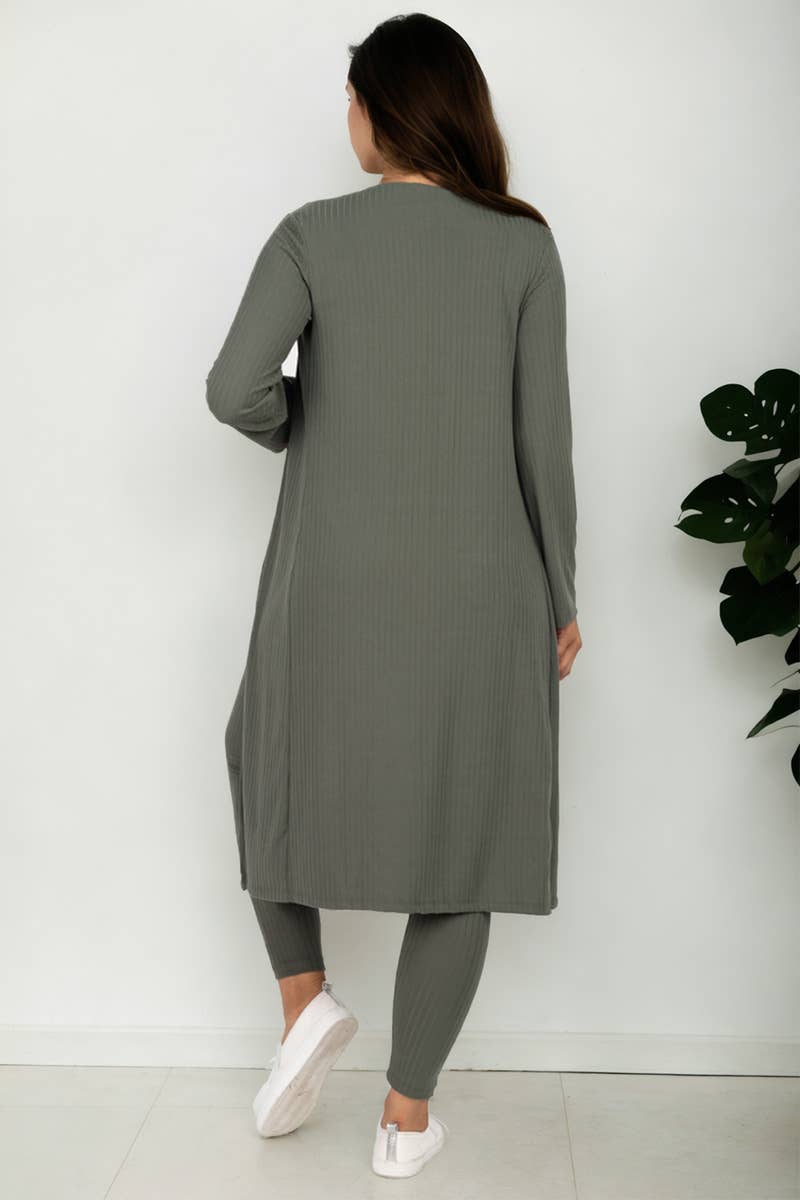 CAPELLA APPAREL – Engroshandel Top- og buksesæt (IKKE Loungewear) - Dame – Ribbet Cardigan & Leggings Sæt22