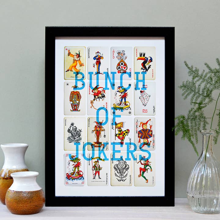 Bunch Of Jokers A4 Playing Card Print - Blue for wholesale on Faire2