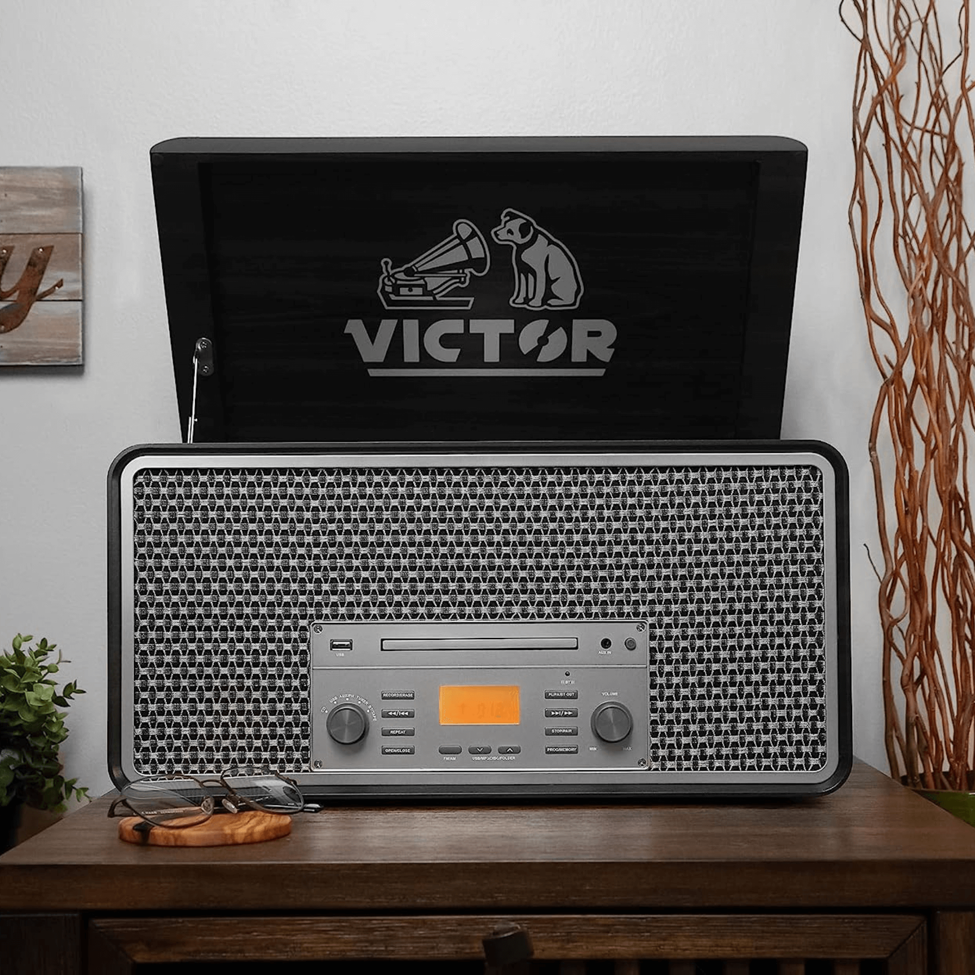 JupiterGear Home - Wholesale Speakers - Victor Monument 8-in-1 Wood Music Center w 3-Speed Turntable9
