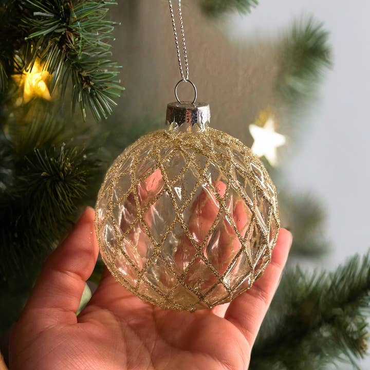 Merry & Bright LLC - Wholesale Ornament - Gold Lattice Glass Ornament