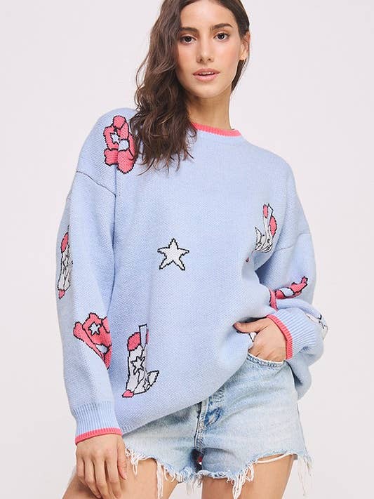 CAMISOLA DE DESIGN DE CHAPÉU E BOTAS DE COWBOY TAMANHO PLUS por atacado de JADE BY JANE