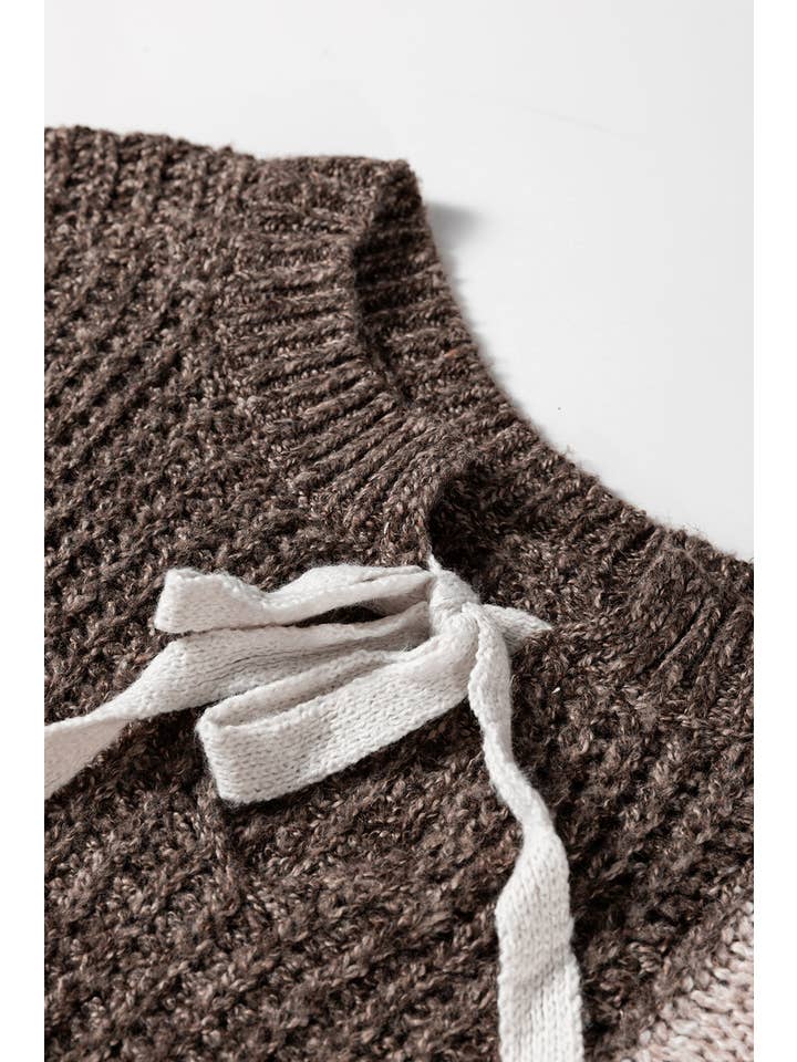 PRETTY BASH - Wholesale Knitted jumper – Women′s - Colorblock Cable Knit Patchwork Tied Back Sweater4