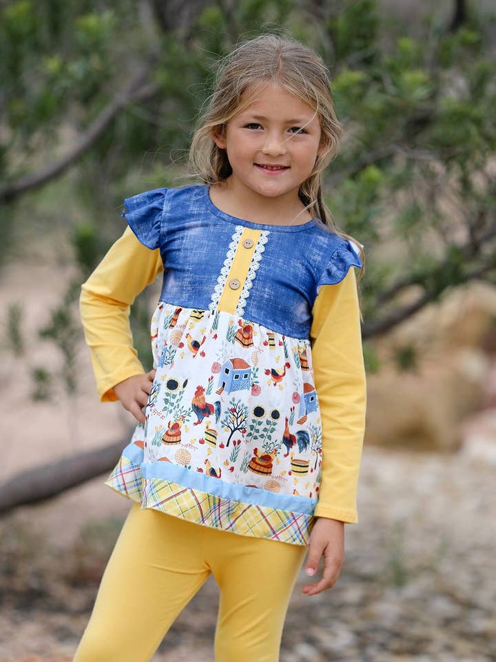 Rylee Faith Designs - Wholesale Top & Pant Set - Kids - Farm Print Girls Outfits Set2
