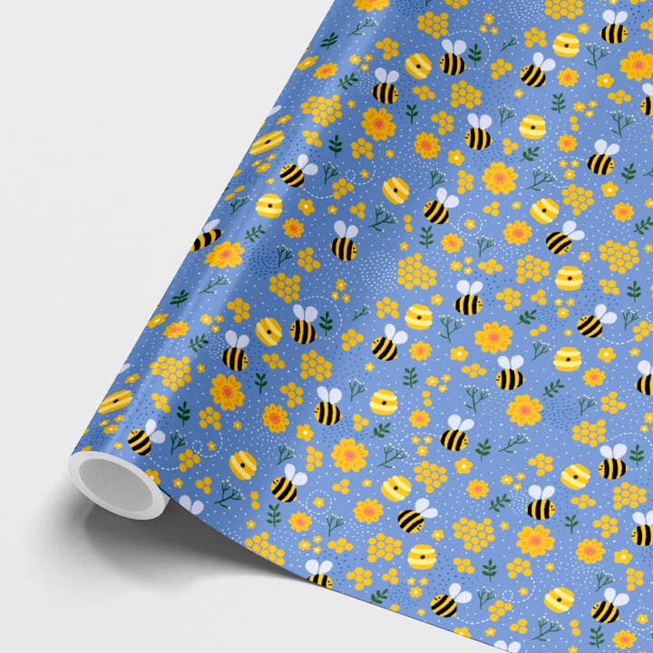 Bees Floral Wrapping Paper, Gift Wrap, Top Seller (min of 5) for wholesale by Pear Tree Press