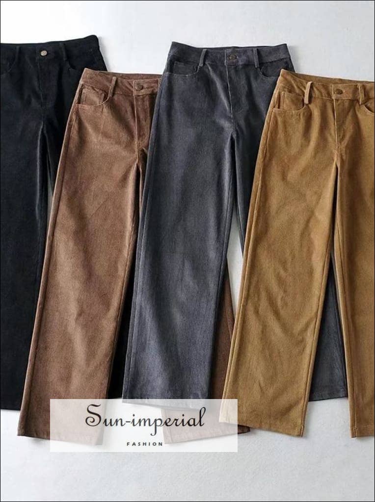 Sun Imperial - Vendita all'ingrosso Pantalone - Donna - Pantaloni donna marroni a vita alta in velluto a coste a gamba larga7