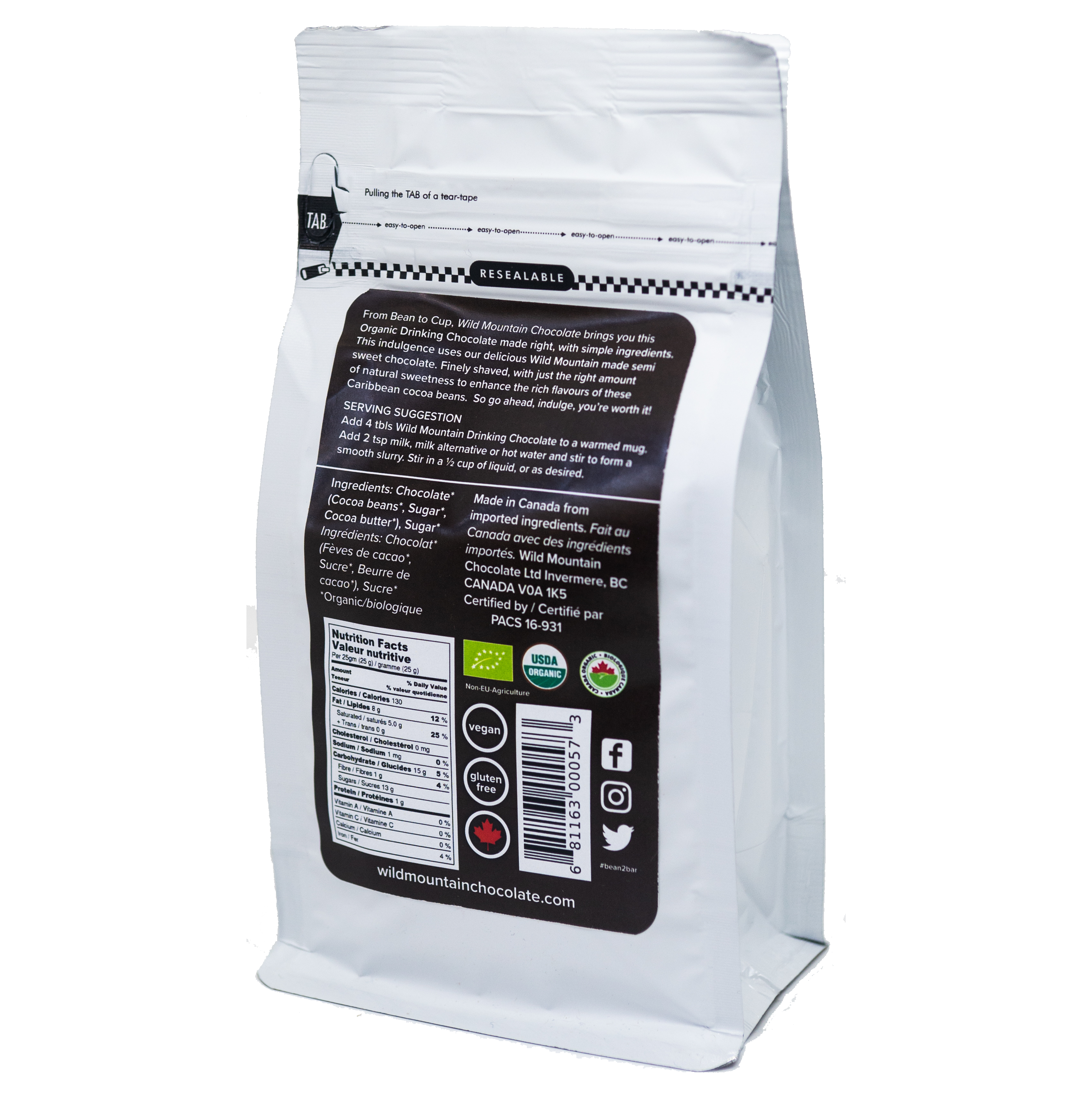 Wild Mountain Chocolate - Vente Préparations/kits pour chocolat chaud - Chocolat de boisson classique biologique1