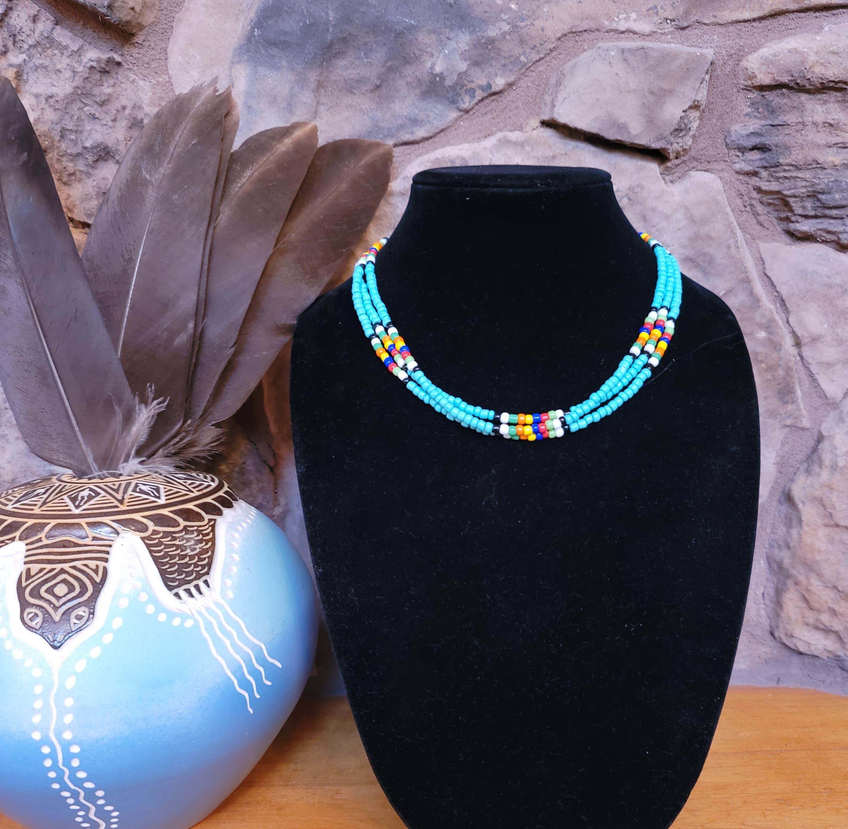 Horse Spirit Studio - Wholesale Choker/Collar - Native Southwestern handmade Turquoise glass bead choker3