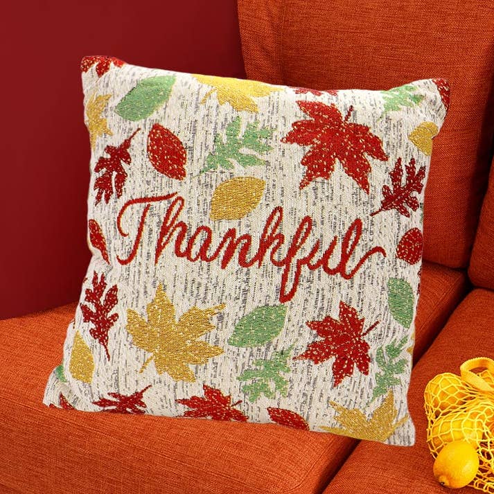 Cojín / Almohada con Patrón de Hojas de Otoño y Mensaje de Agradecimiento para venta al por mayor de Sensibling Corp.