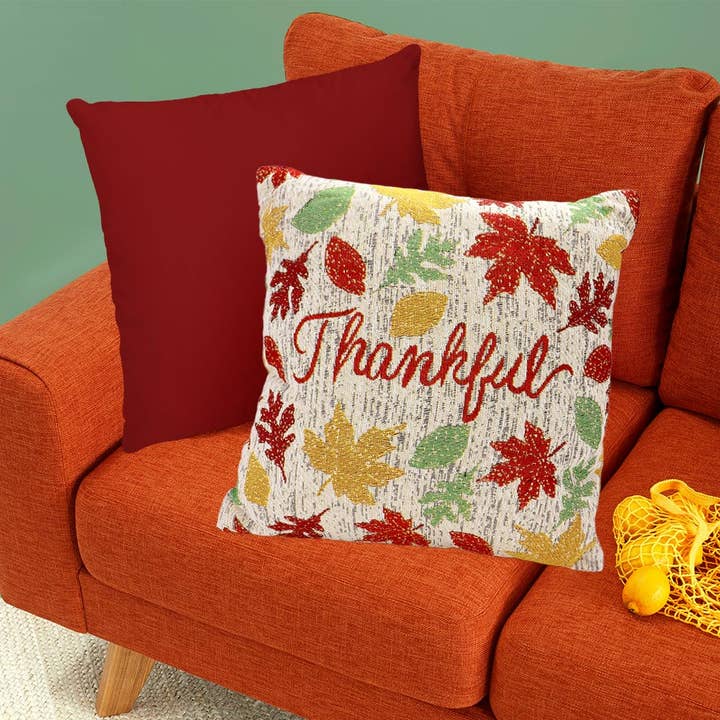 Thankful Message Fall Leaved Pattern Pillow / Cushion for wholesale by Sensibling Corp.