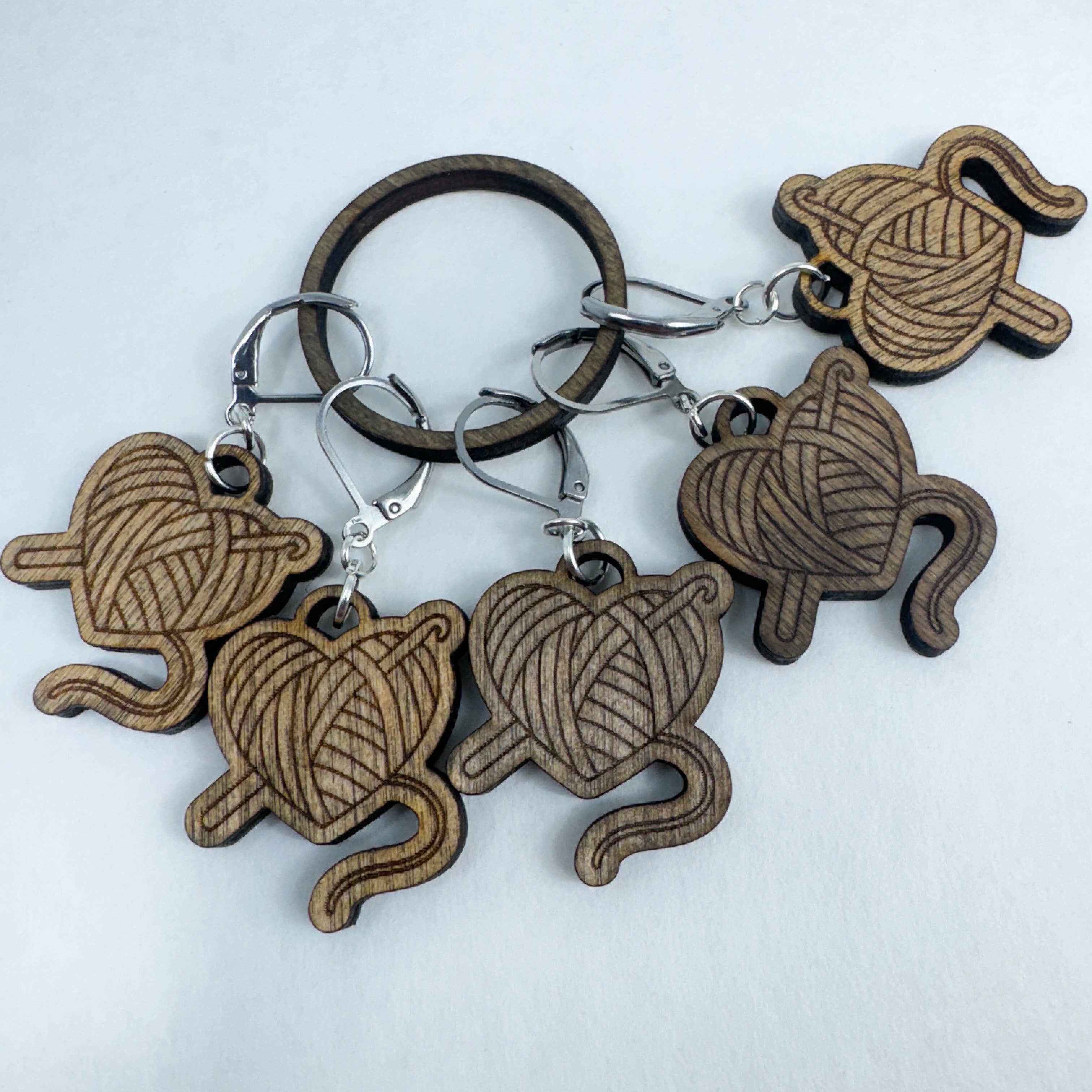 Art by Erica H & Rebel Stitchers - Wholesale Knitting/Crochet Supplies - Handmade Wooden Heart Ball of Yarn Stitch Marker8
