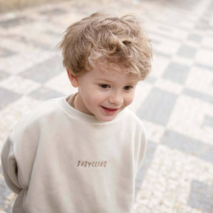 millawkids – wholesale Sweatshirt - Kids – Babyccino Sweatshirt in Oatmeal or Capuccino Colours