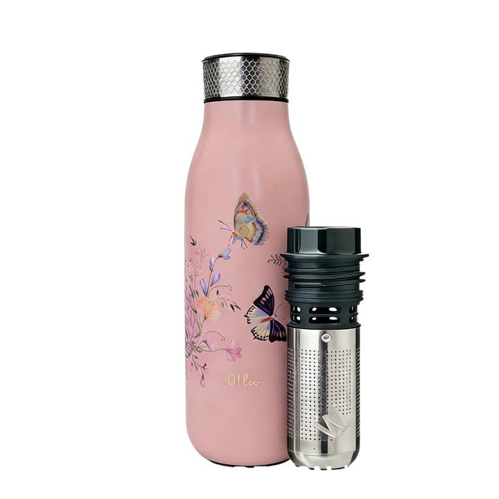 500ml/17oz Stainless Steel Water Bottle Butterfly GN PNK for wholesale by 01living Ltd