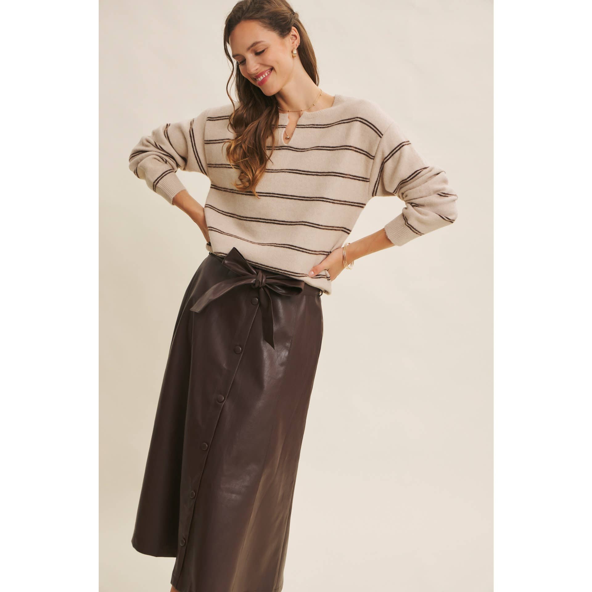 in february - Wholesale Skirt - Women's - SOPHISTICATED VEGAN FAUX LEATHER BELTED MIDI SKIRT5