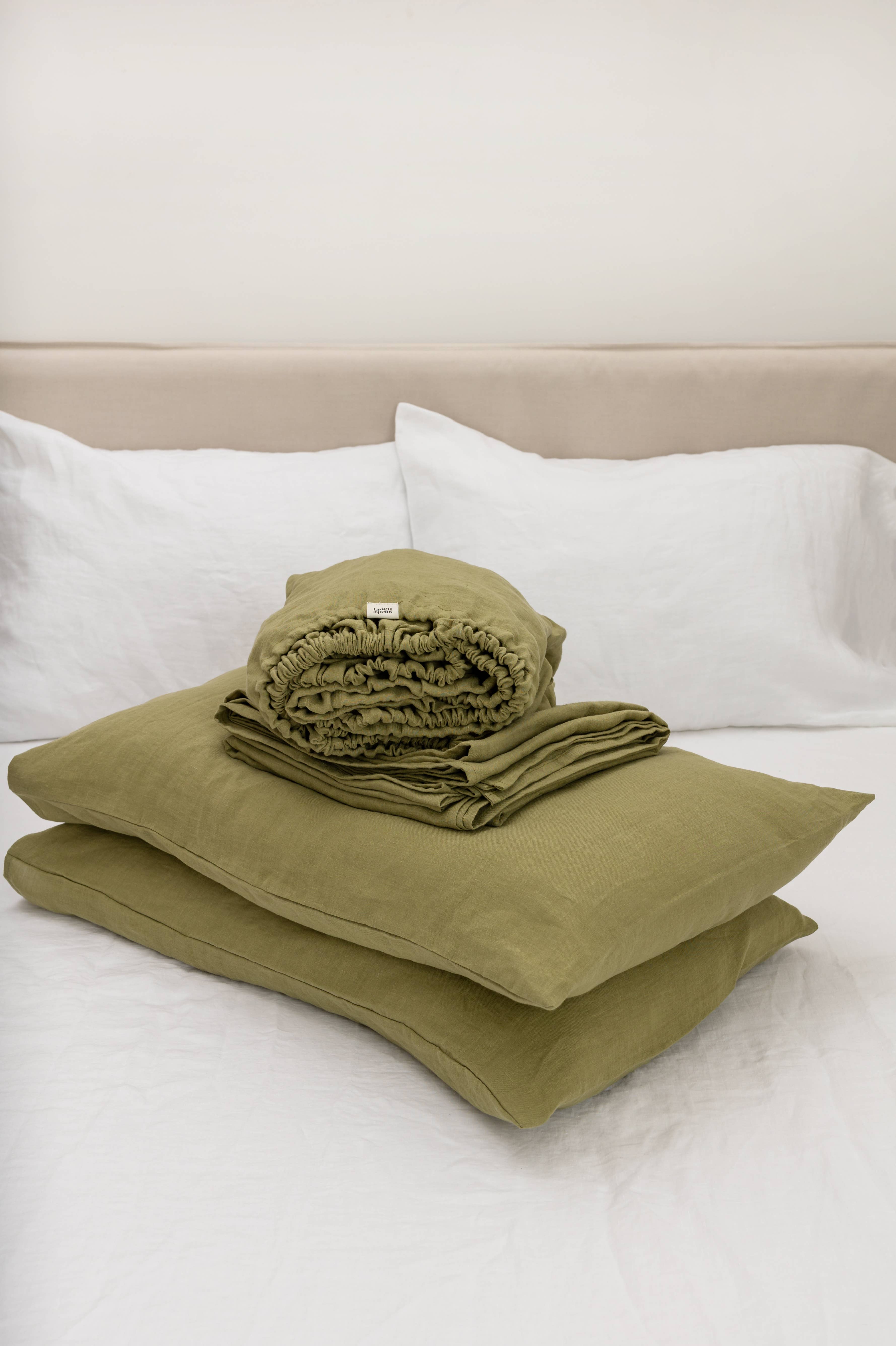 Linen Spells - Wholesale Sheet set - Olive Green Linen Sheet Set (4 pcs.)