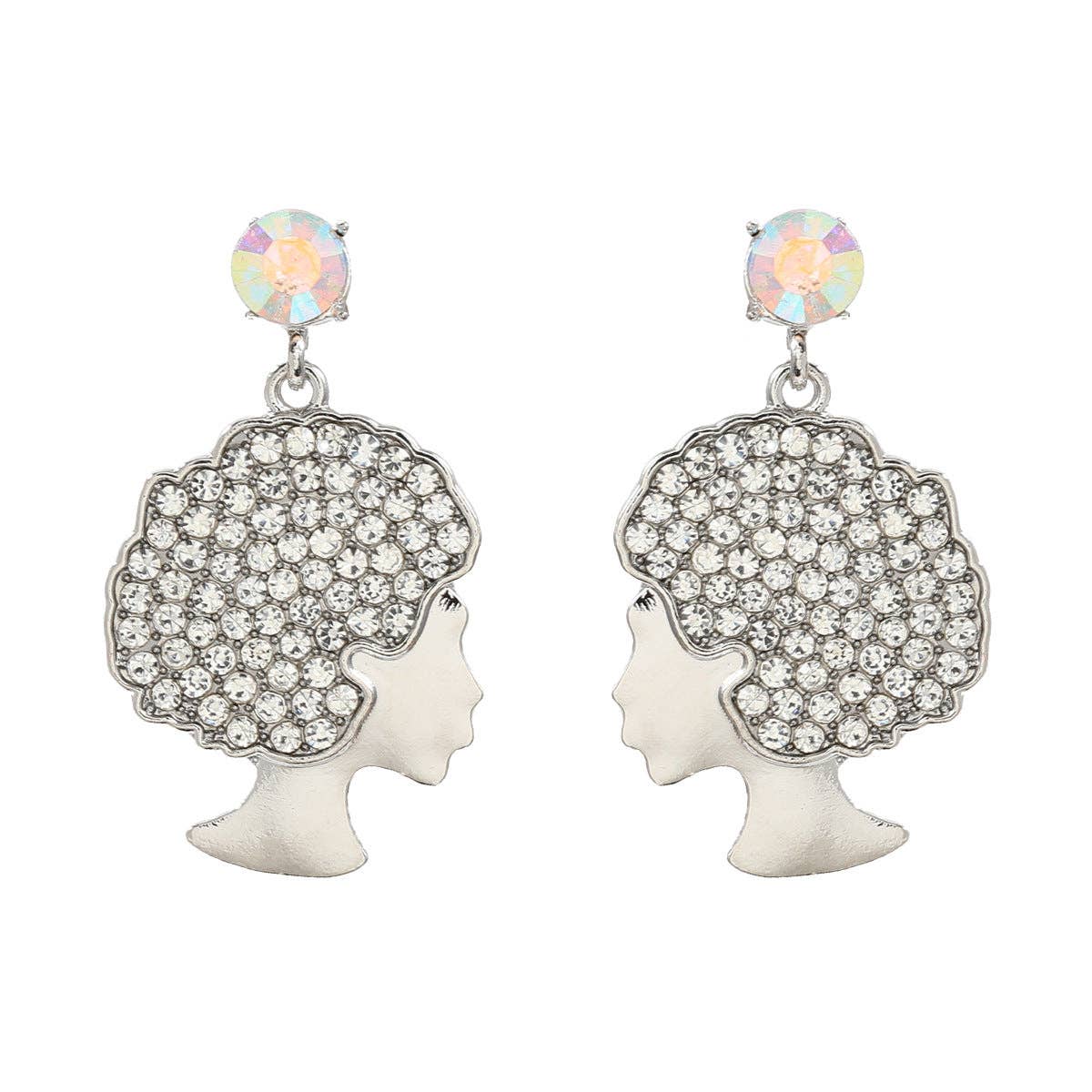 WoodWristCo - Venta al por mayor Pendientes colgantes - Pendientes Afro Curly Hair con diamantes completos3