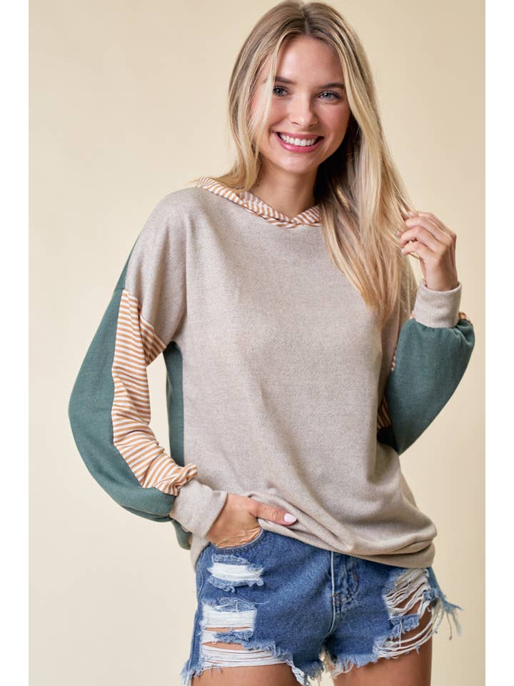 lovely melody - Wholesale Hoodie - Women's - LMT4195-All the Time Color Block Striped Hoodie14