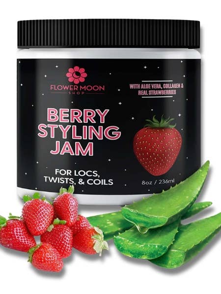 Berry Hair Styling Jam With Aloe Vera, Collagen and Real Strawberries (For Locs, Twists and Coils) for wholesale by Flower Moon Shop