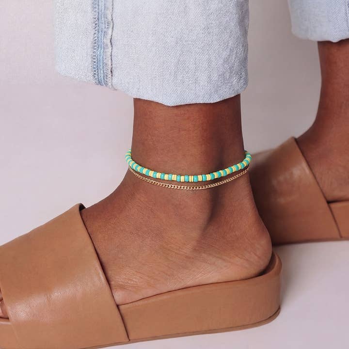 Layered Bead Snake Chain Anklet for wholesale by The Looks by Fame Accessories