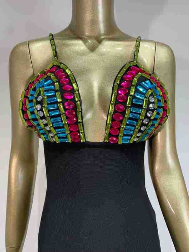 Sort DR0209 Glitzy Rhinestone Sling V-hals hoftekørt for engroshandel på Faire10