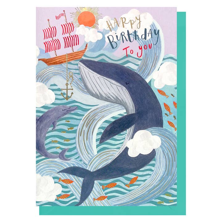 Whale & Waves Birthday | Birthday Card | Child Birthday Card for wholesale by Louise Tiler