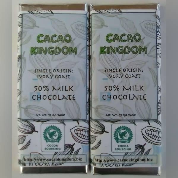 50% Single Origin Milk Chocolate, Ivory Coast for wholesale by Cacao Kingdom, LLC