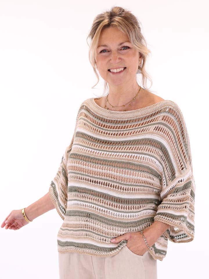 Cadenza Italy Ltd - Wholesale Knit Top - Women's - Cotton Blend Sienna Stripey Top13