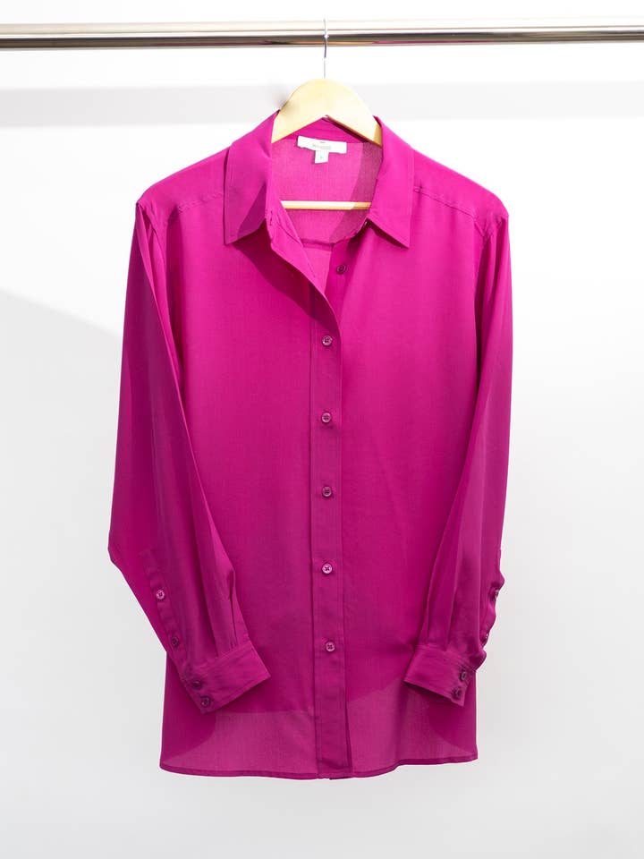 Women's Silk Shirt in Pink, Button Front for wholesale by Rey House