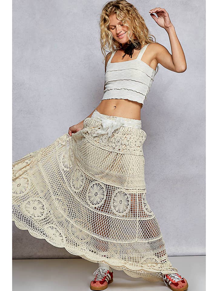 Pol Clothing - Wholesale Skirt - Women's - Crochet long flare elastic waist band skirts3