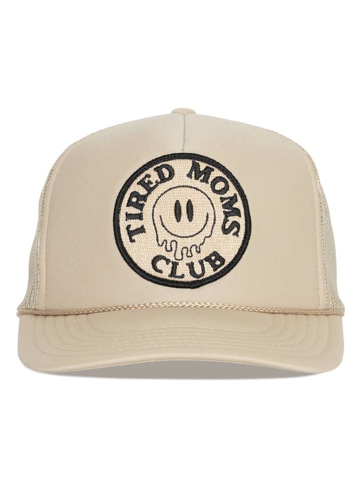 Tired Moms Club Trucker Hat in Tan for wholesale by Friday Feelin'
