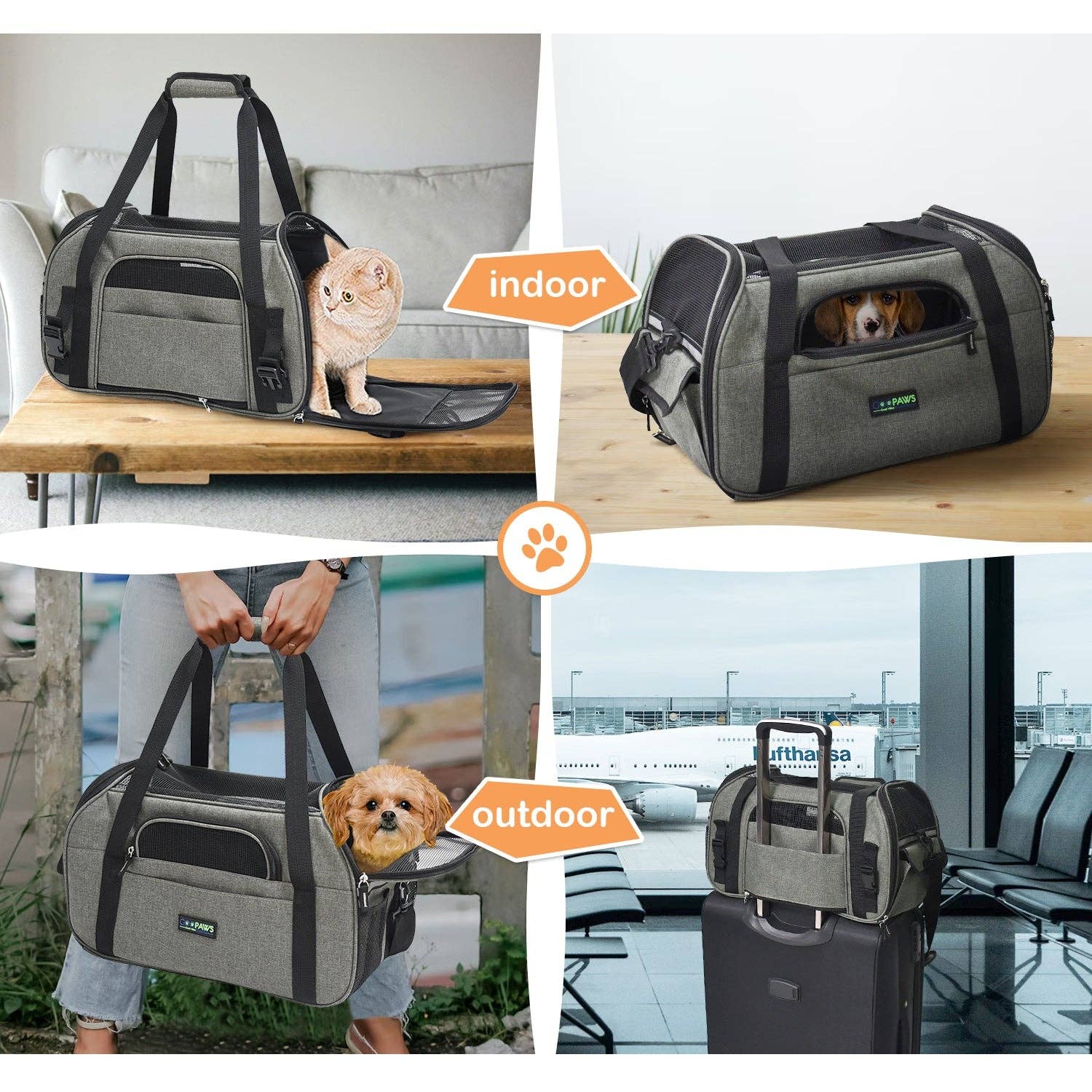 Jespet - Wholesale Pet Carrier - Cat/Dog - GOOPAWS Soft Sided Pet Carrier Perfect for Travel, Smoke Grey, 17"6