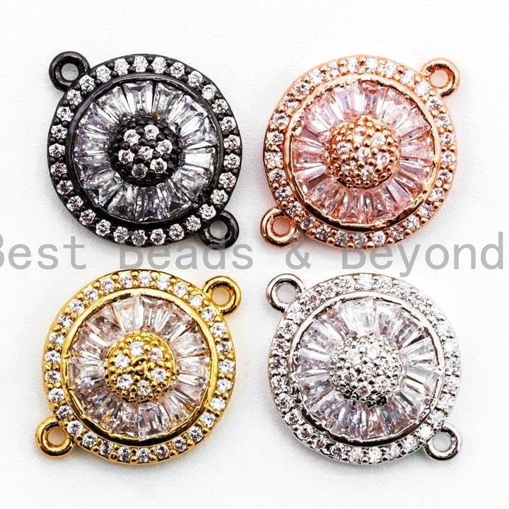 CZ Micro Pave Clear Crystal Round Charm, Connector for Bracelet/Necklace, Cubic Zirconia Crystal Space Connector Link, 13x17mm, 1pc, sku#A54 for wholesale by BestBeads&Beyond