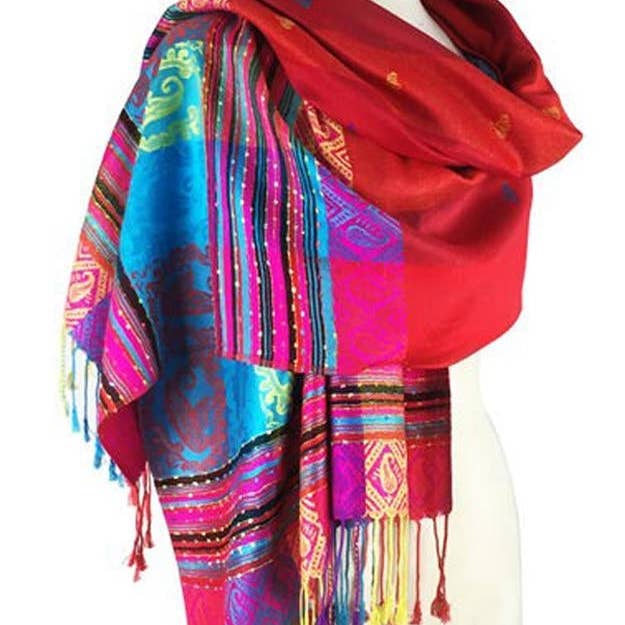 Jasper Trading LLC - Wholesale Scarf – Women's - 056_1 - One Piece Red Rainbow Pashmina Shawl Scarf2