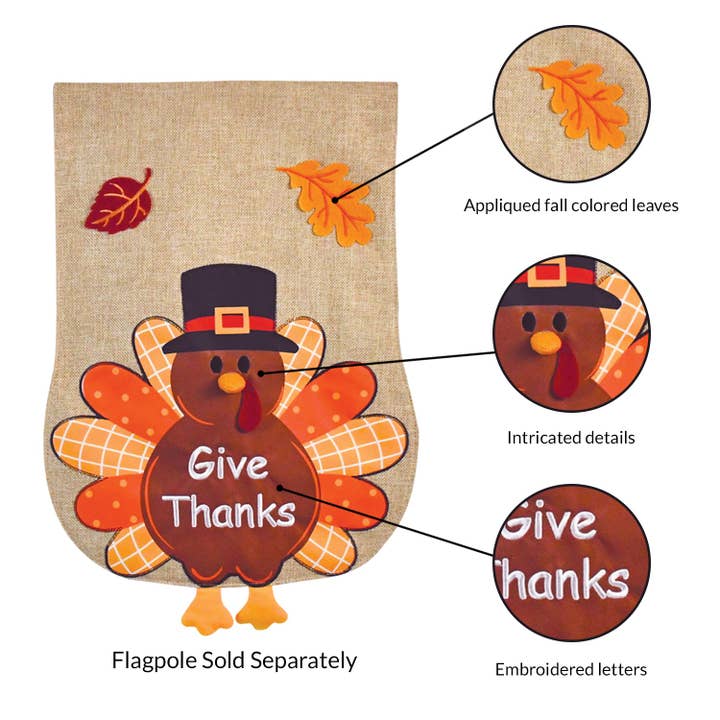 JEC Home Goods Inc - Wholesale Flag - Thanksgiving Fall Turkey Burlap 2-Sided Garden Flag 12.5x18"6