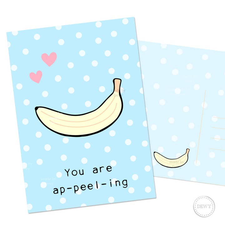 A6 postkort - Kawaii Polkadot Banan for engroshandel hos DewyCreations