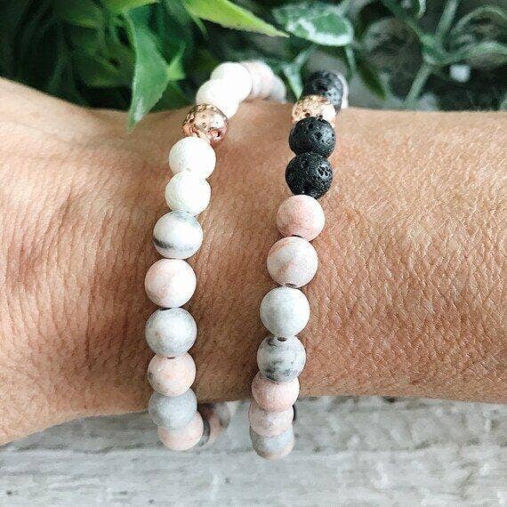 REMOVED BRAND – wholesale Pärlarmband – Rosa Zebra Jasper + Rose Gold + Lava Rock bead armband3