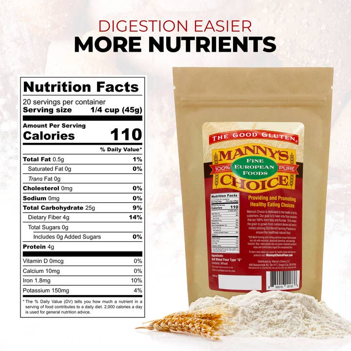 Manny’s Choice - Wholesale Meel - All-purpose natuurlijke type 0 bloem – 100% Europees tarwe, 2lbs4