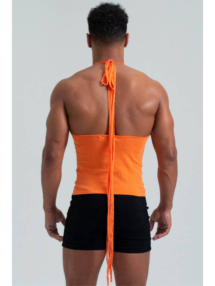 Orange Self-Tie Halter Knit Tank with Back Straps for wholesale on Faire6