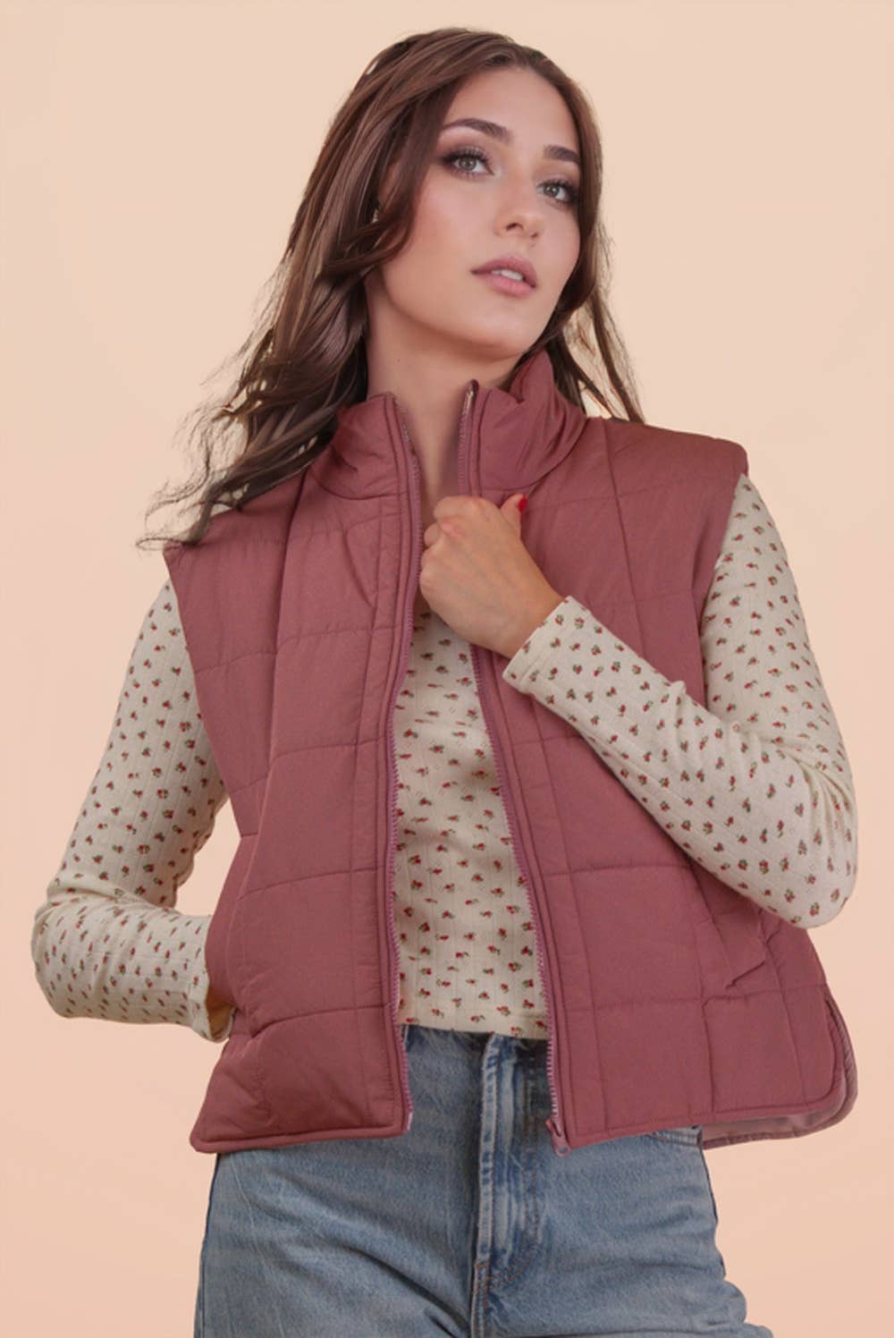 VERY J - Wholesale Outerwear Vest - Women's - NJ90282-Solid & Leopard Puffer Padded Warm Vest20